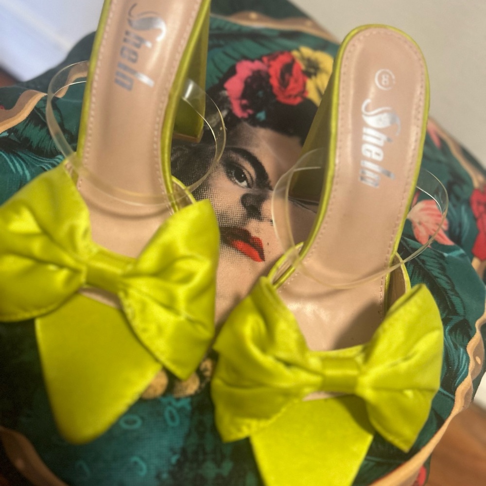 SHEIN Neon Green Bow Heels